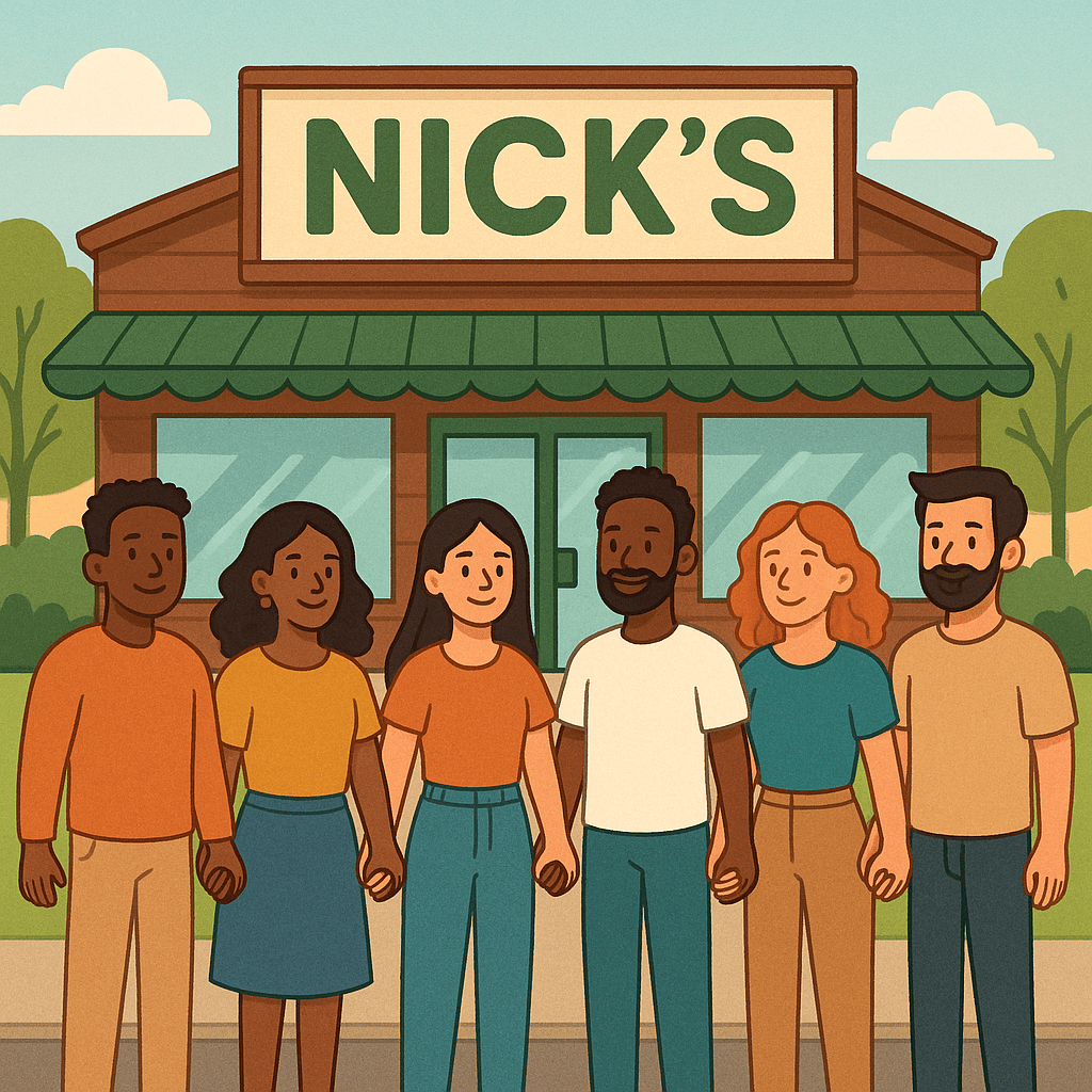 Neighbors shopping at a Nick's Nonprofit Grocery location